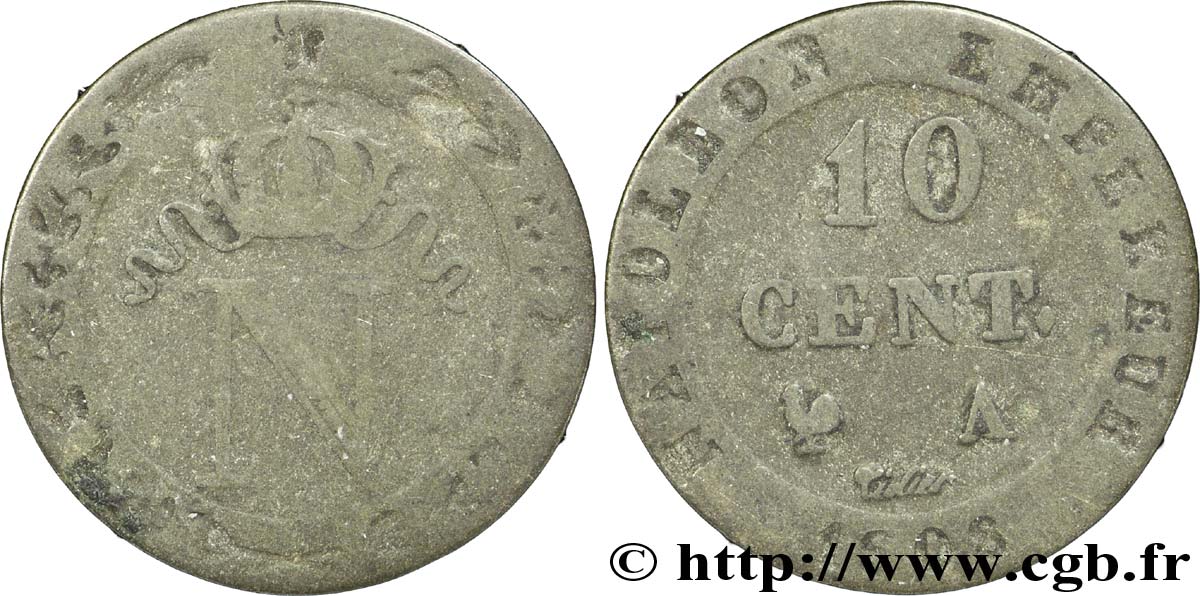 10 cent. à l&nbsp;N couronnée 1808 Paris F.130/2 TB15 