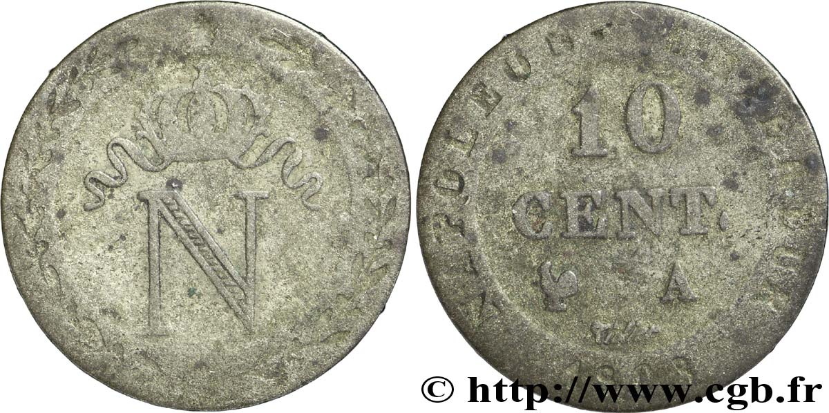 10 cent. à l N couronnée 1808 Paris F.130/2 S25 