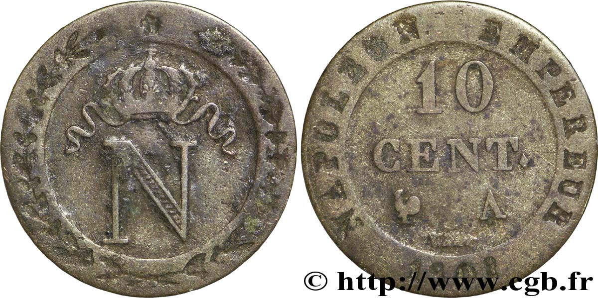 10 cent. à l&nbsp;N couronnée 1808 Paris F.130/2 TB30 