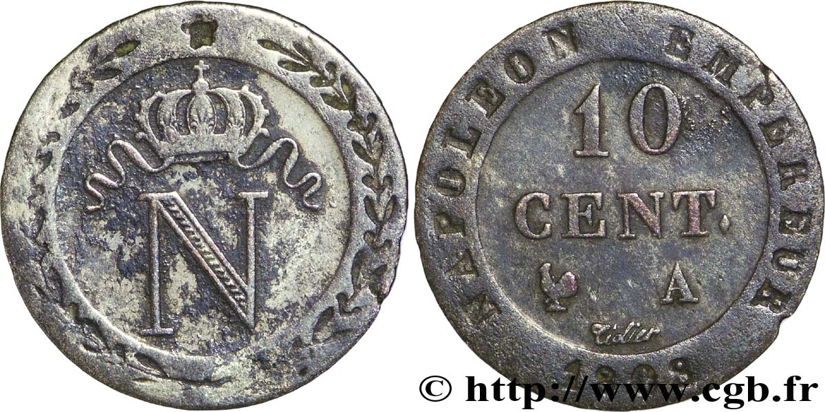 10 cent. à l&nbsp;N couronnée 1808 Paris F.130/2 TTB45 