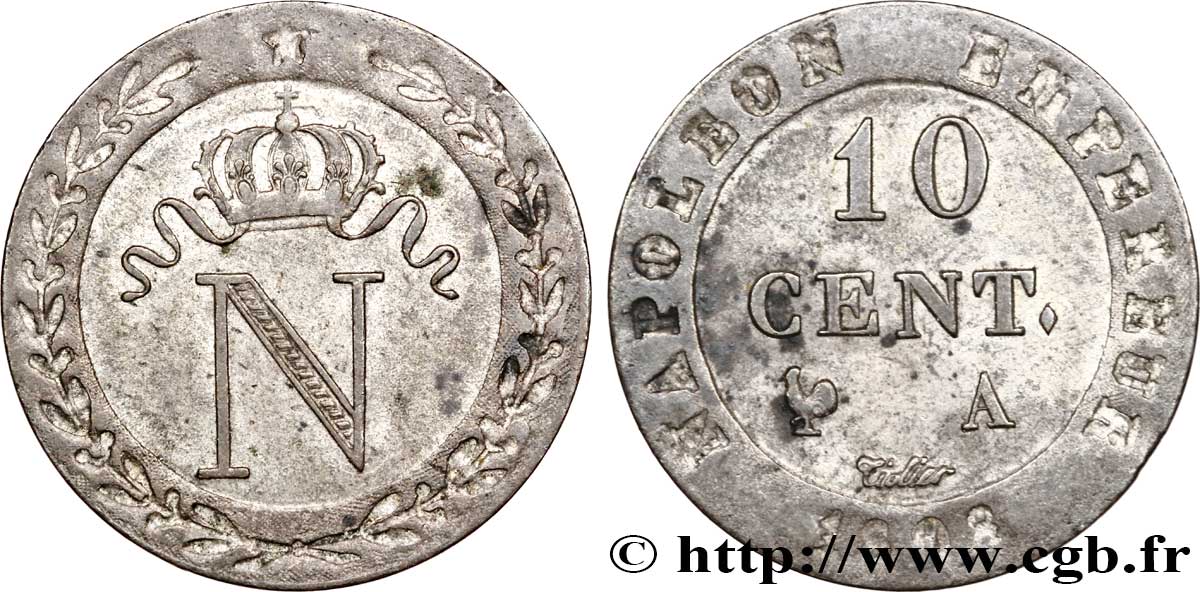 10 cent. à l&nbsp;N couronnée 1808 Paris F.130/2 TTB53 