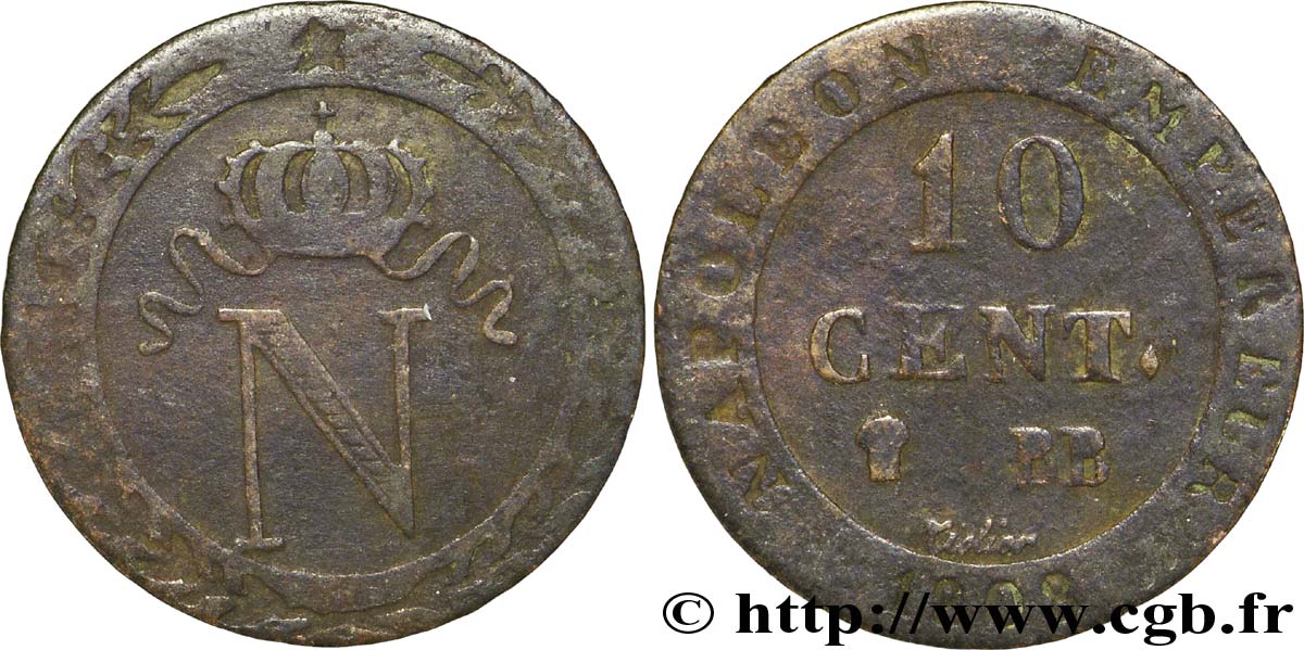 10 cent. à l N couronnée 1808 Strasbourg F.130/4 BC30 