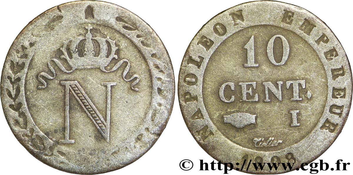 10 cent. à l&nbsp;N couronnée 1808 Limoges F.130/6 TTB40 