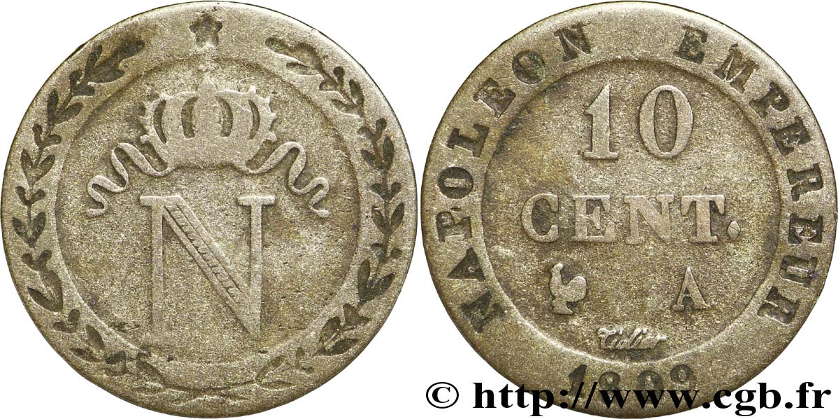 10 cent. à l&nbsp;N couronnée 1809 Paris F.130/10 TB30 