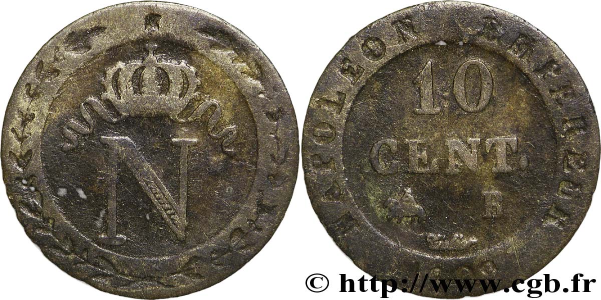 10 cent. à l&nbsp;N couronnée 1809 Rouen F.130/11 TB25 