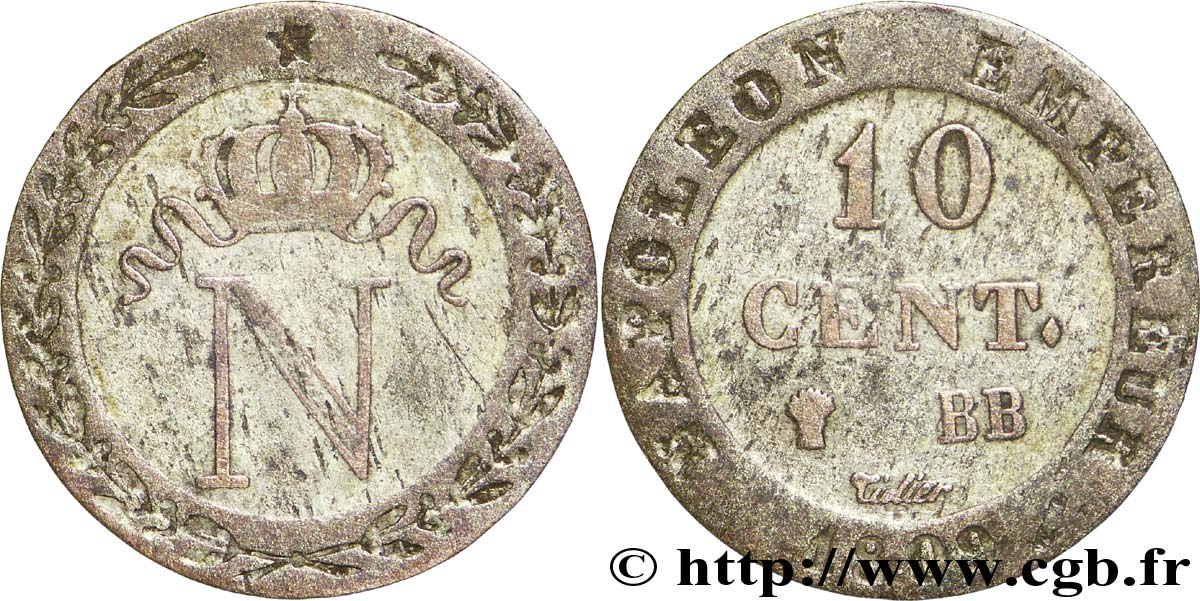 10 cent. à l&nbsp;N couronnée 1809 Strasbourg F.130/12 TB20 
