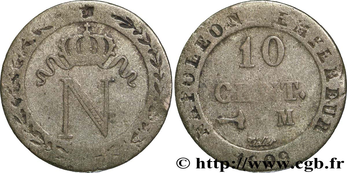 10 cent. à l&nbsp;N couronnée 1809 Toulouse F.130/16 TB15 