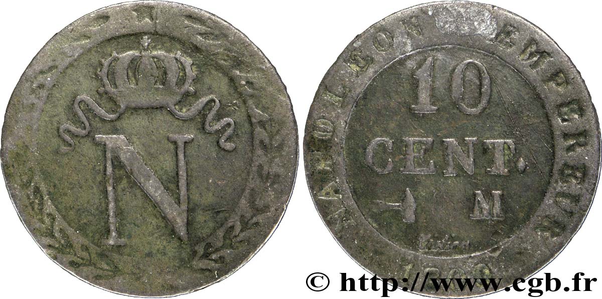 10 cent. à l&nbsp;N couronnée 1809 Toulouse F.130/16 TB30 
