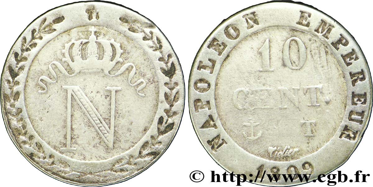 10 cent. à l&nbsp;N couronnée 1809 Nantes F.130/18 TTB45 
