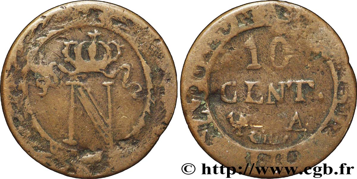 Faux de 10 cent. à l N couronnée 1810 Paris F.130/10 var. TB25 