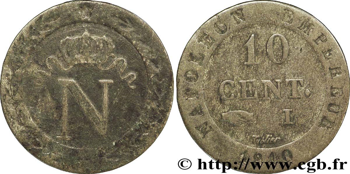 10 cent. à l&nbsp;N couronnée 1810 Limoges F.130/22 TB30 