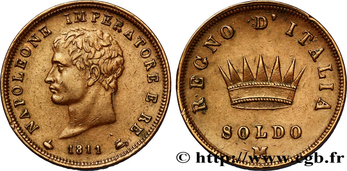 Soldo Napoléon Empereur et Roi d’Italie, 2eme type 1811 Milan M.301  SUP58 