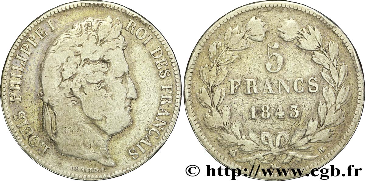 5 francs IIe type Domard 1843 Rouen F.324/101 RC13 
