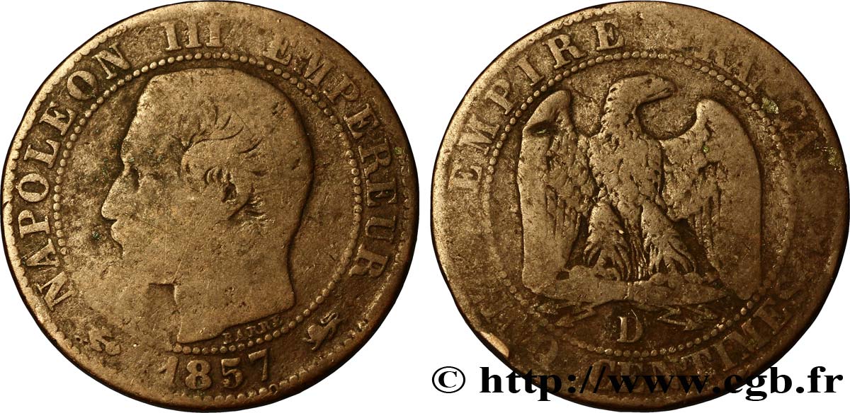 Cinq centimes Napoléon III, tête nue 1857 Lyon F.116/40 B8 