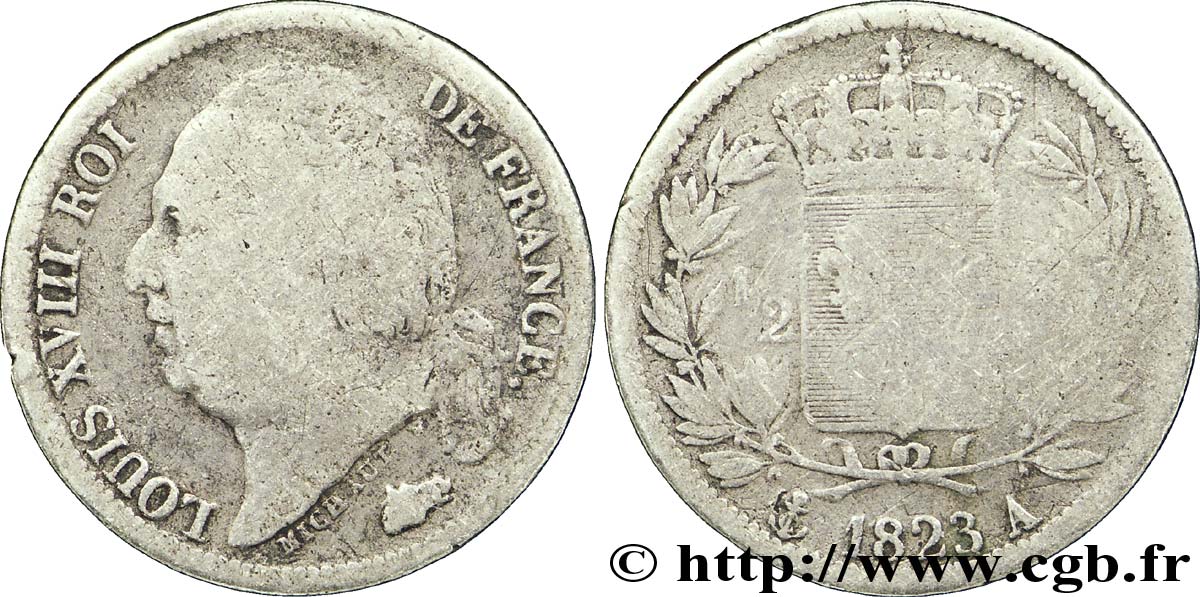 1/2 franc Louis XVIII 1823 Paris F.179/34 F12 