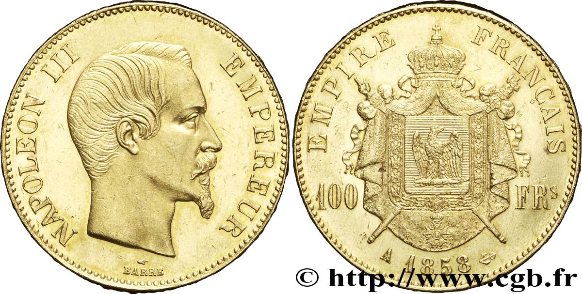 100 francs or Napoléon III, tête nue 1858 Paris F.550/5 SPL55 