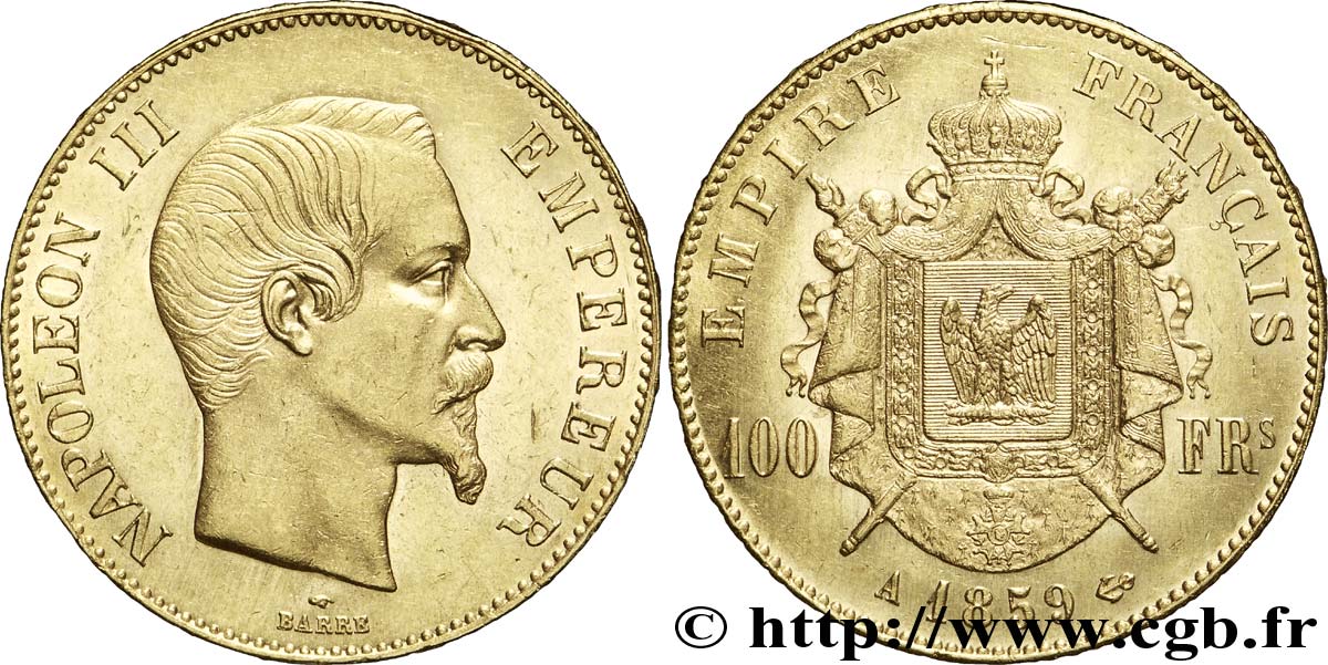 100 francs or Napoléon III, tête nue 1859 Paris F.550/7 SUP58 