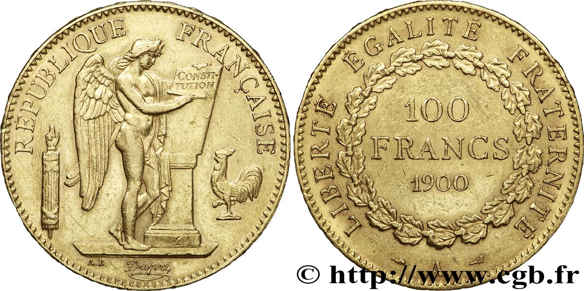 100 francs or Génie, tranche inscrite en relief Dieu protège la France 1900 Paris F.552/13 TTB48 