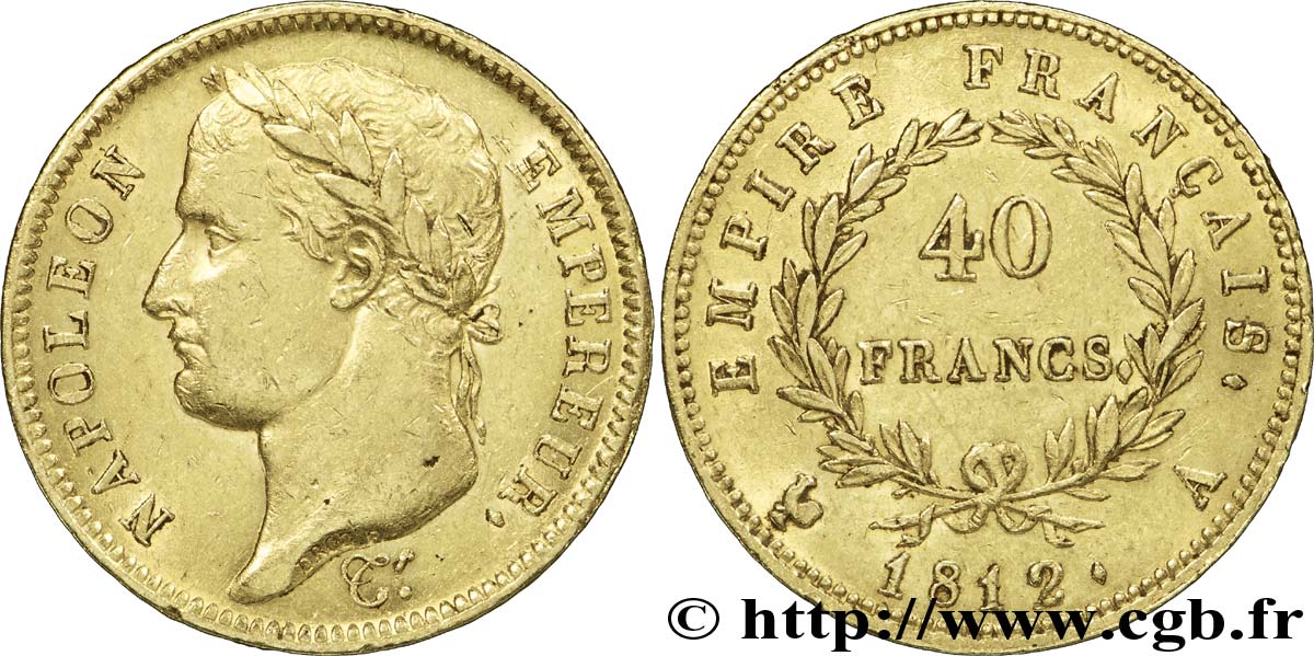 40 francs or Napoléon tête laurée, Empire français 1812 Paris F.541/9 TTB50 