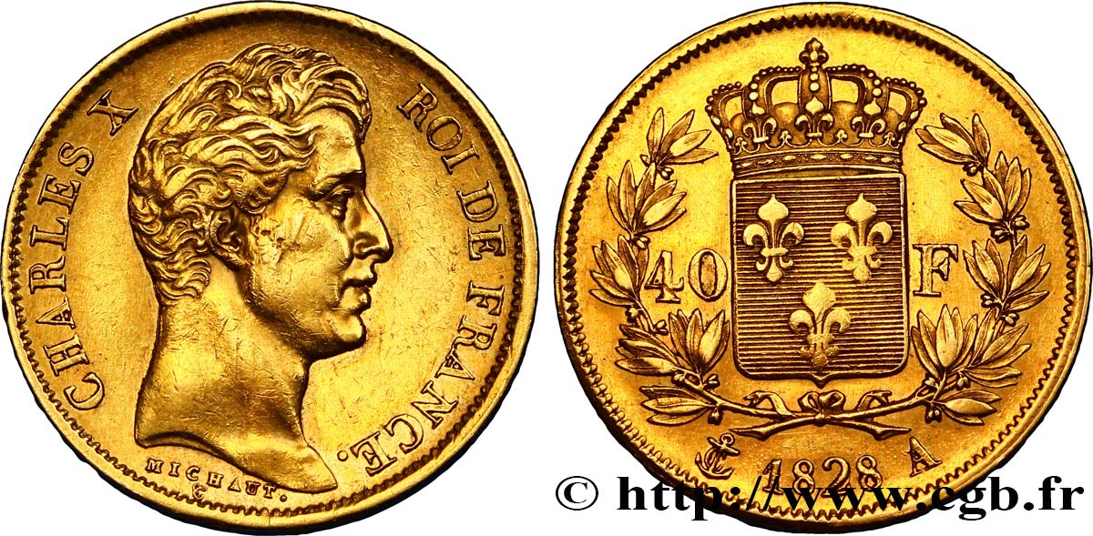 40 francs or Charles X, 2e type 1828 Paris F.544/3 TTB48 