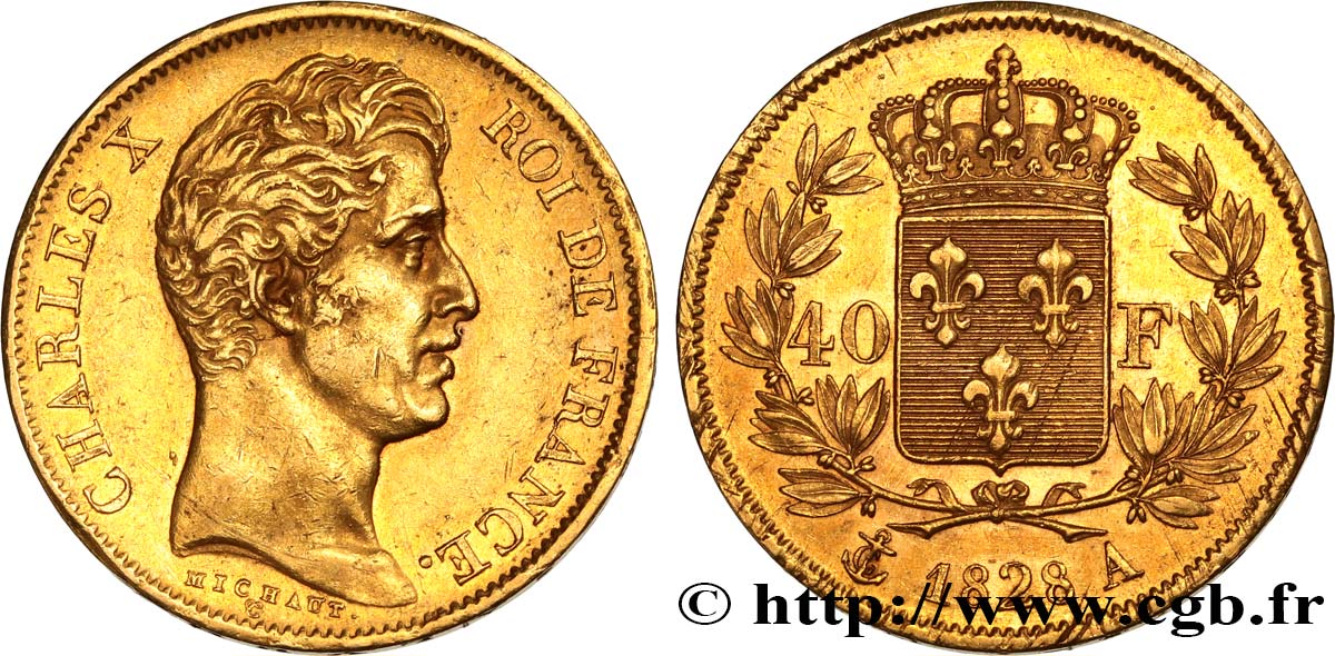 40 francs or Charles X, 2e type 1828 Paris F.544/3 XF48 