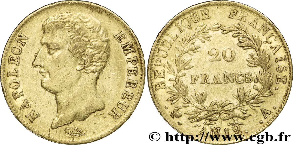 20 francs or Napoléon Empereur, buste intermédiaire 1804 Paris F.511/1 MBC50 