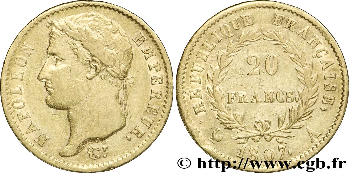 20 francs or Napoléon tête laurée, République française 1807 Paris F.515/1 TTB40 