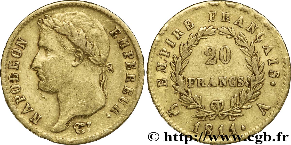 20 francs or Napoléon tête laurée, Empire français 1811 Paris F.516/16 SS45 