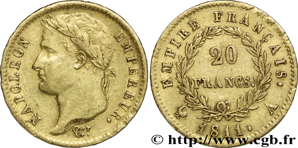 20 francs or Napoléon tête laurée, Empire français 1811 Paris F.516/16 SS48 