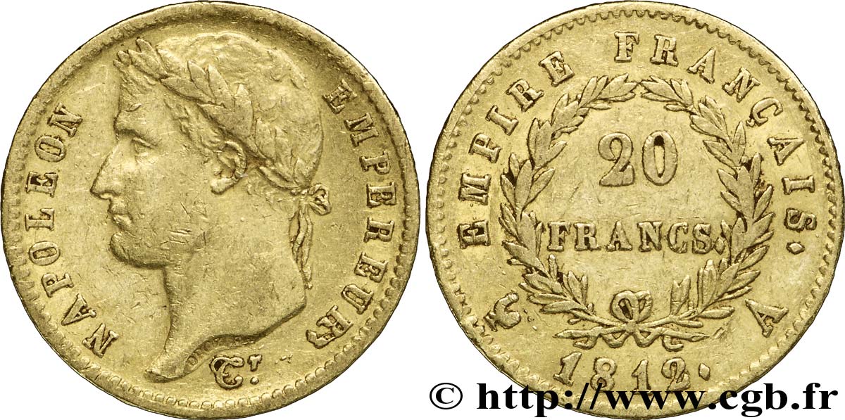 20 francs or Napoléon tête laurée, Empire français 1812 Paris F.516/22 MBC45 
