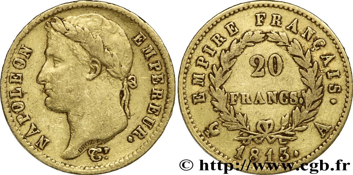 20 francs or Napoléon tête laurée, Empire français 1813 Paris F.516/30 MBC45 