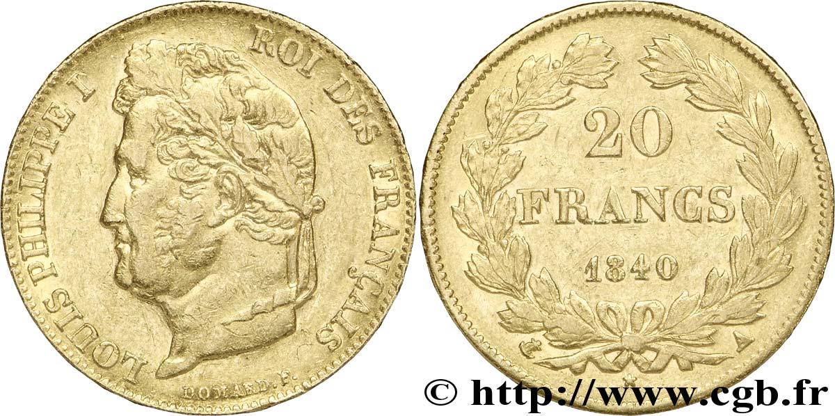 20 francs or Louis-Philippe, Domard 1840 Paris F.527/22 MBC48 