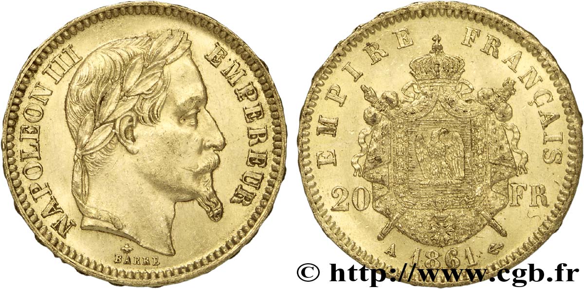 20 francs or Napoléon III, tête laurée 1861 Paris F.532/1 SUP58 