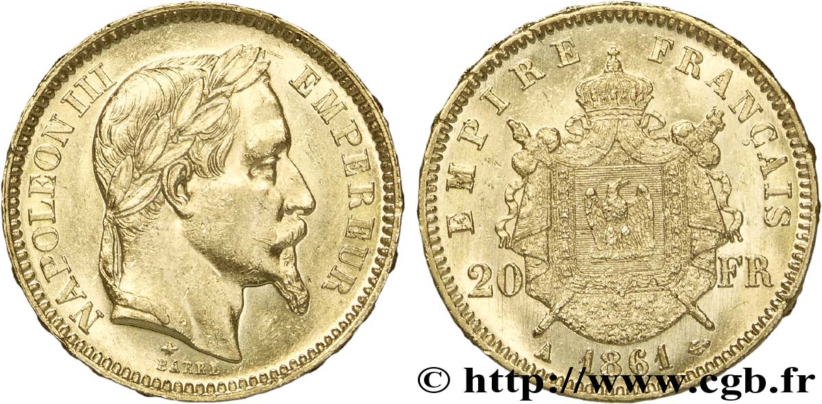 20 francs or Napoléon III, tête laurée 1861 Paris F.532/1 SUP60 