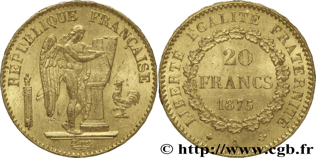 20 francs or Génie, Troisième République 1875 Paris F.533/3 SPL55 