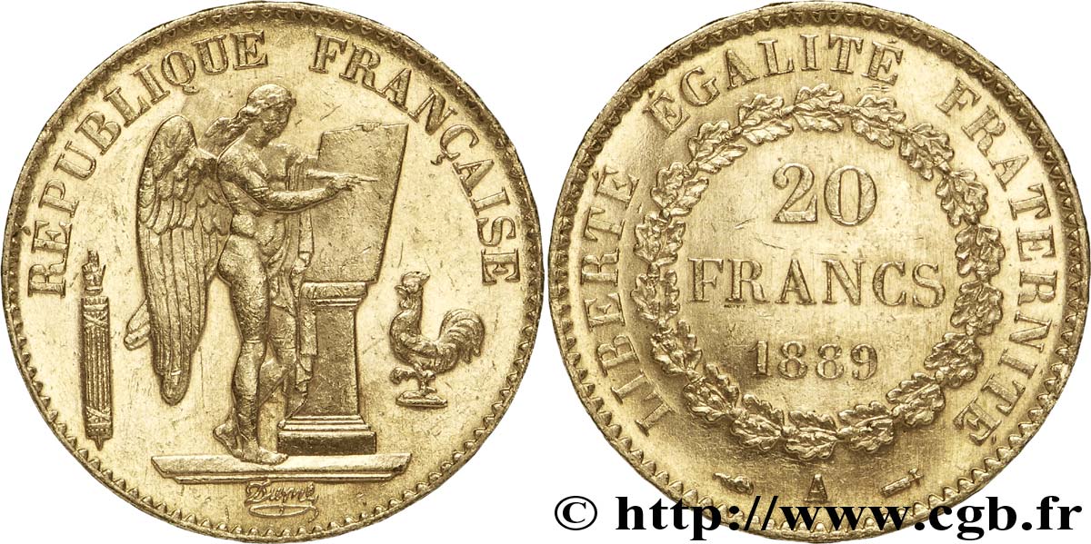 20 francs or Génie, Troisième République 1889 Paris F.533/12 EBC55 