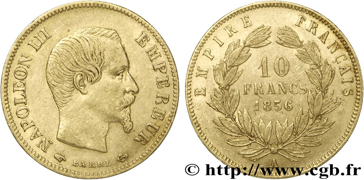 10 francs or Napoléon III, tête nue, grand module 1856 Paris F.506/3 AU52 