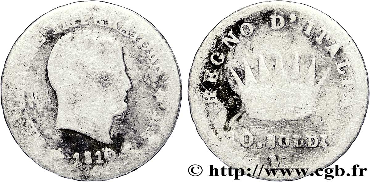 10 soldi Napoléon Empereur et Roi d’Italie 1810 Milan M.272  G6 