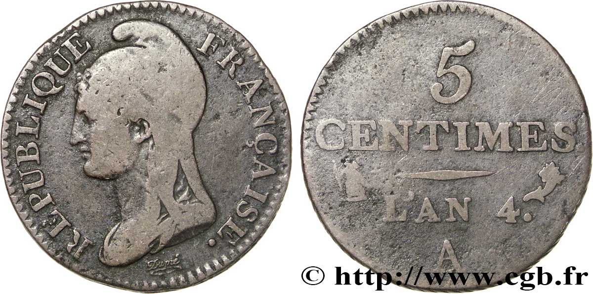 5 centimes Dupré, petit module 1796 Paris F.113/1 TB15 