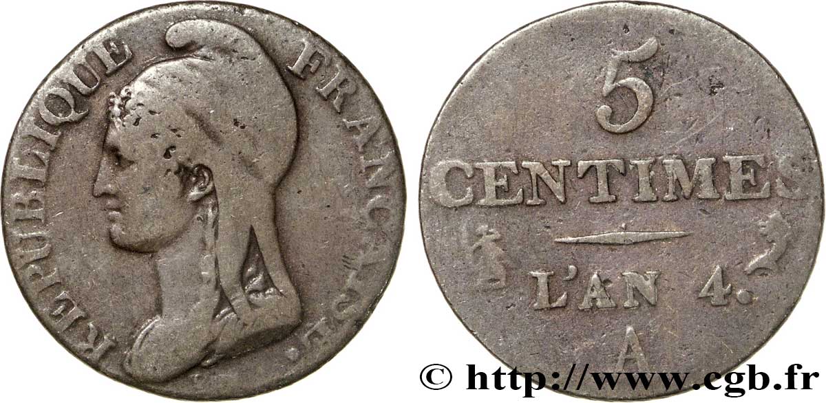 5 centimes Dupré, petit module 1796 Paris F.113/1 BC25 