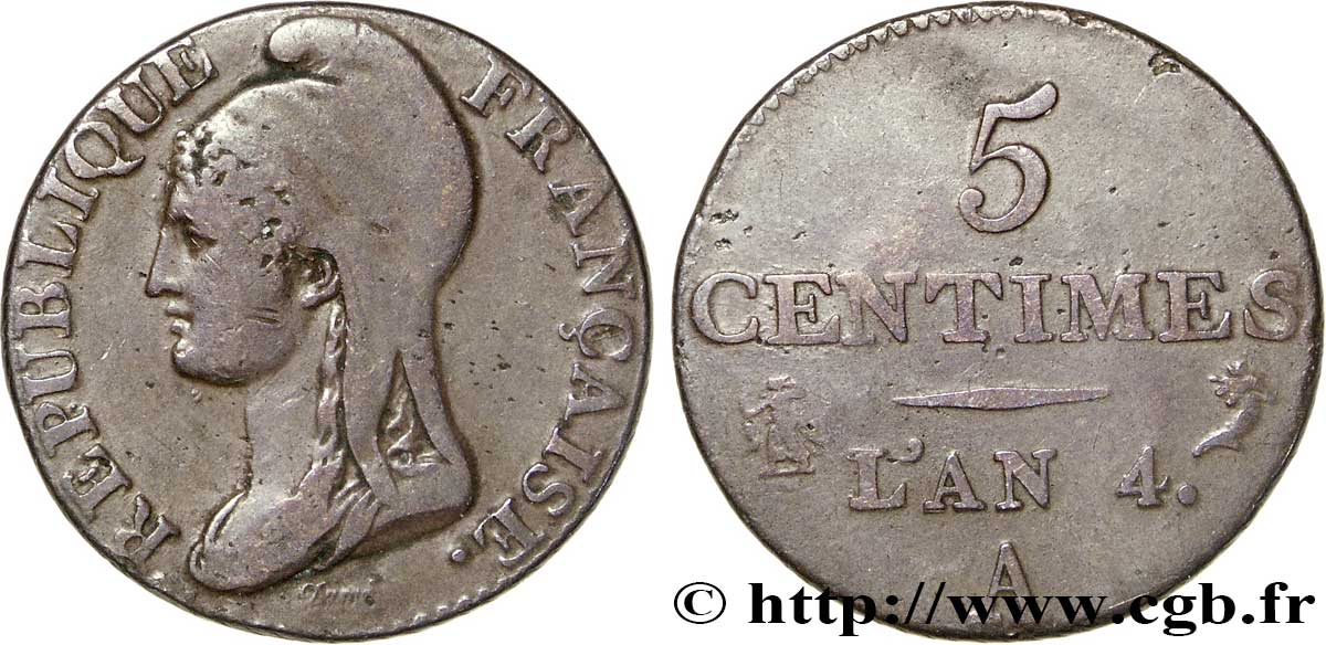 5 centimes Dupré, petit module 1796 Paris F.113/1 TB30 