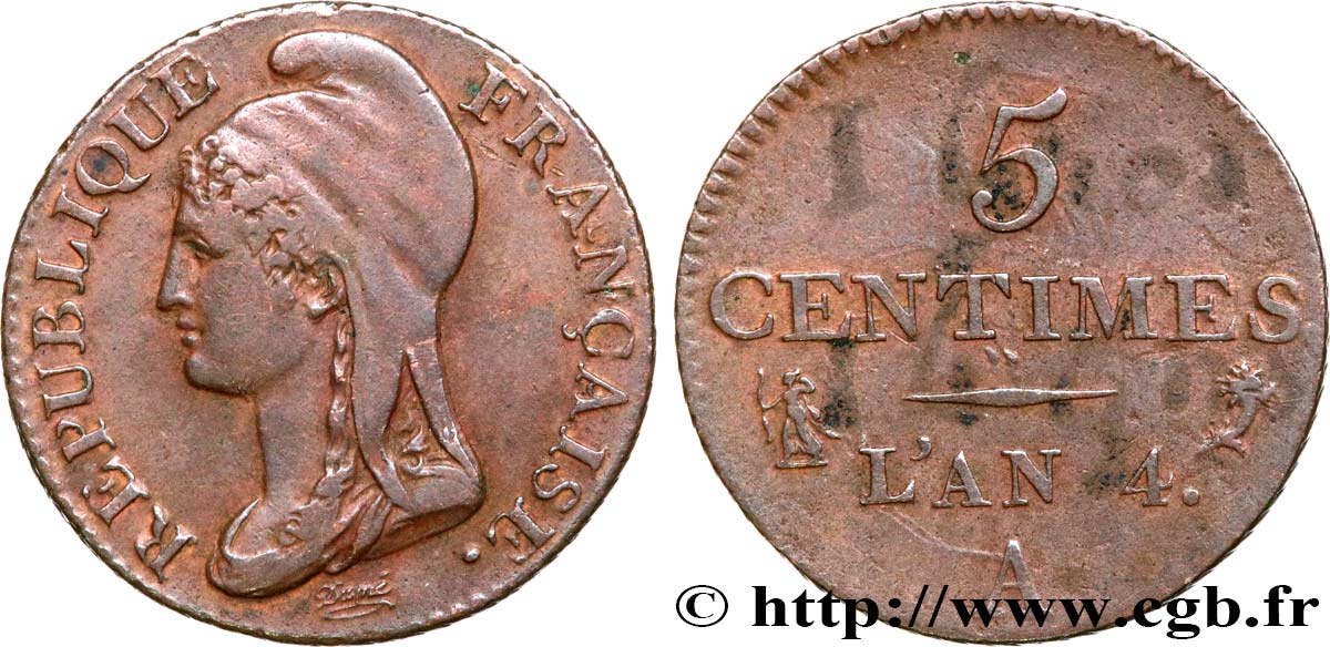 5 centimes Dupré, petit module 1796 Paris F.113/1 BB45 