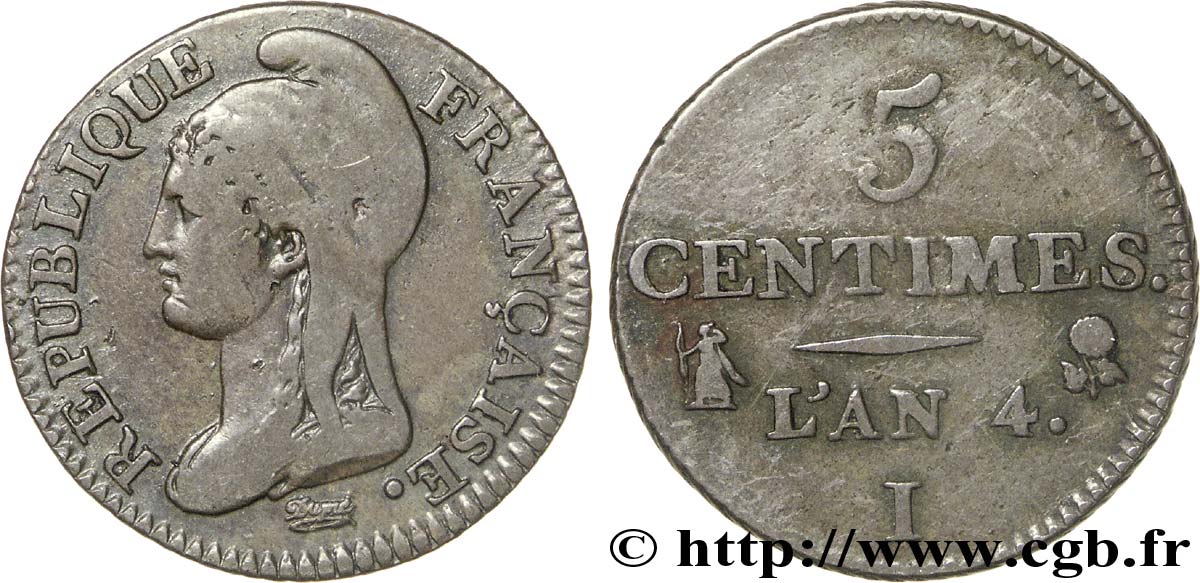 5 centimes Dupré, petit module 1796 Limoges F.113/2 BC30 