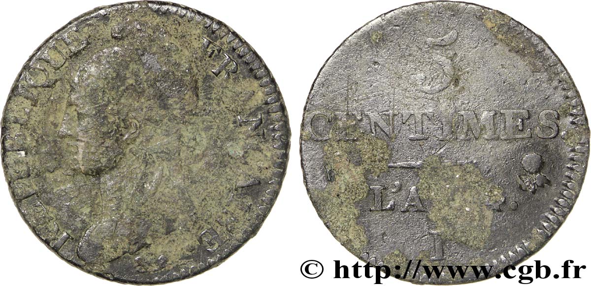5 centimes Dupré, petit module 1796 Limoges F.113/2 AB5 