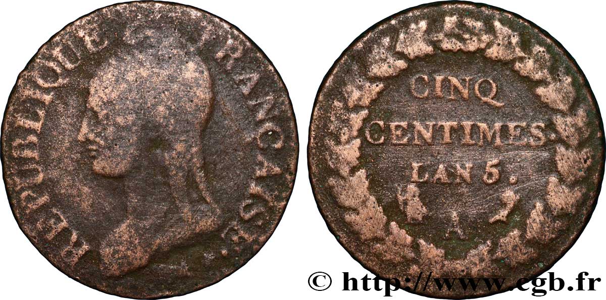 Cinq centimes Dupré, grand module 1797 Paris F.115/1 TB15 