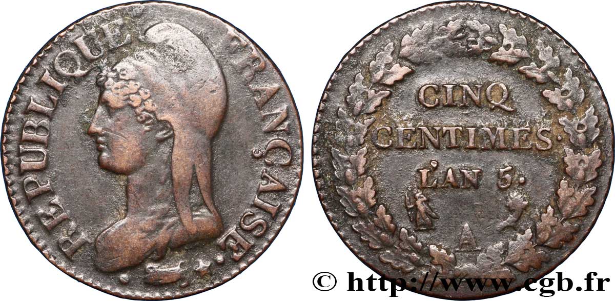Cinq centimes Dupré, grand module 1797 Paris F.115/1 TTB45 