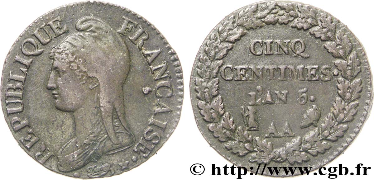 Cinq centimes Dupré, grand module 1797 Metz F.115/6 AU52 