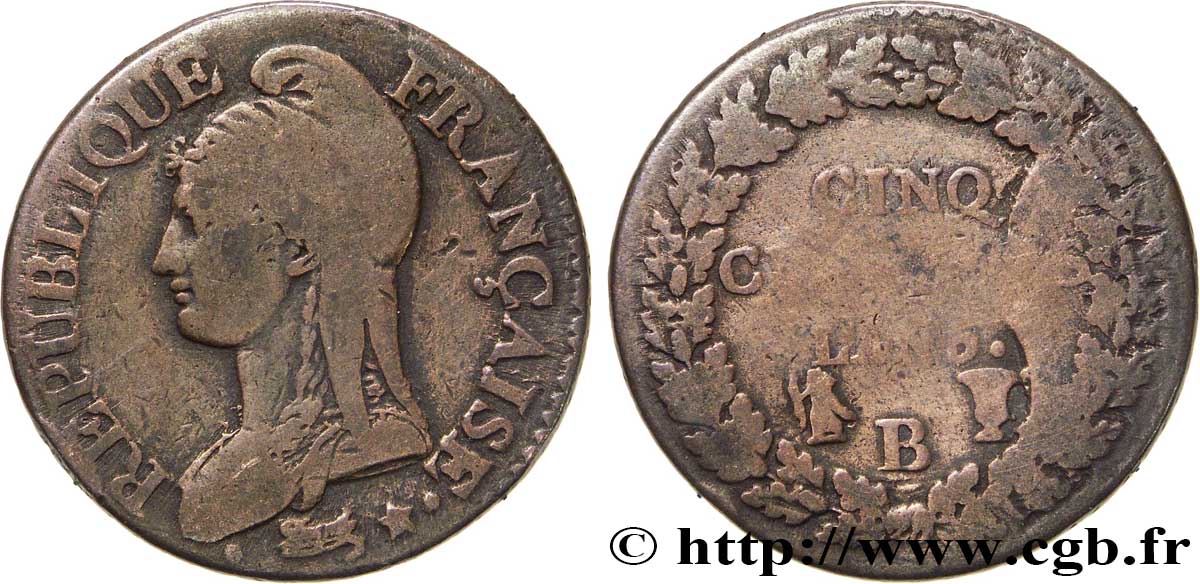 Cinq centimes Dupré, grand module 1797 Rouen F.115/15 TB15 