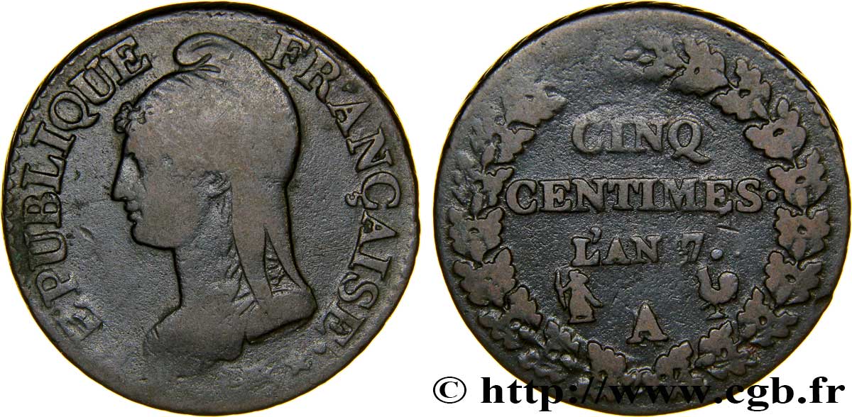 Cinq centimes Dupré, grand module 1799 Paris/Orléans F.115/57 TB25 