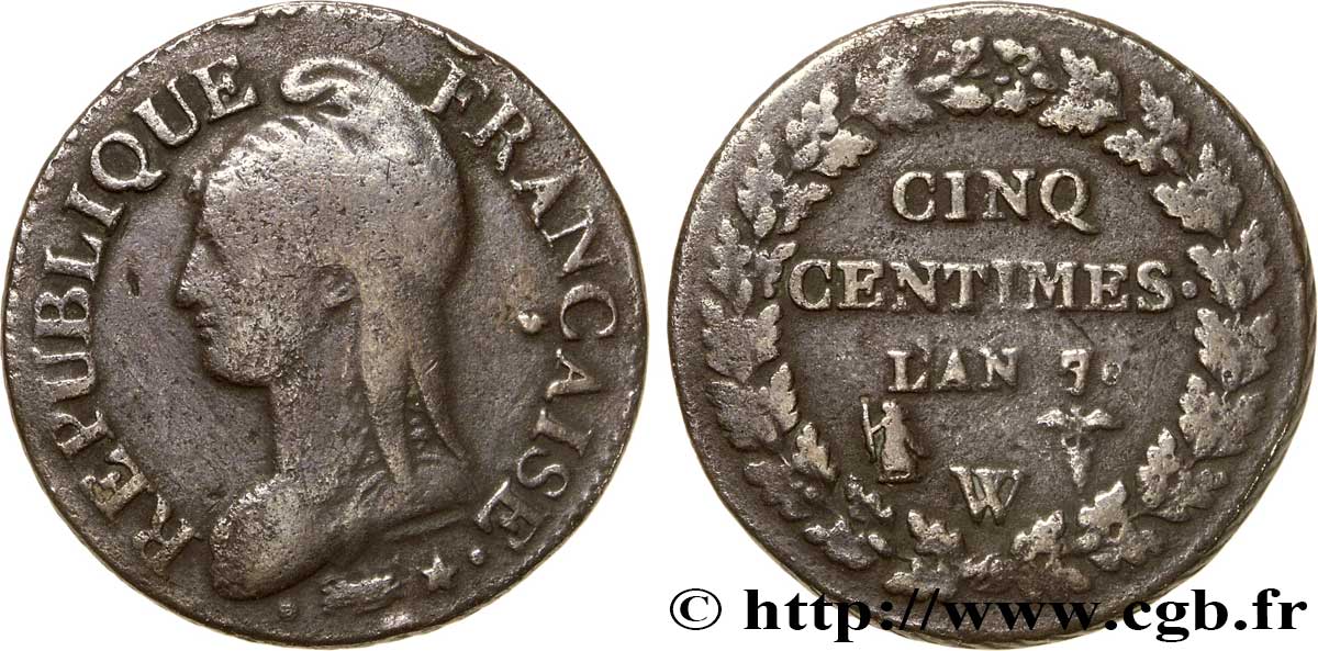 Cinq centimes Dupré, grand module 1799 Lille F.115/76 BC28 